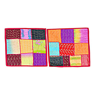 Mogulinterior - 2 Cushion Covers - Bohemian Yoga Decor Shabby Chic Floor Pillow Covers I - The ethnic combination of gujrati embroidery and stunning vibrant colors, sari tapestry patchwork and sequin embroidered that shows India's rich cultural heritage.