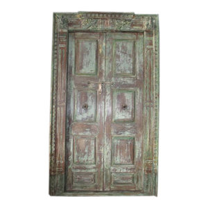 Mogul Interior - Consigned Antique Peacock Door Unique Carved Door with Frame 18c Indian doors - The door comes from India and are a 18  century vintage piece