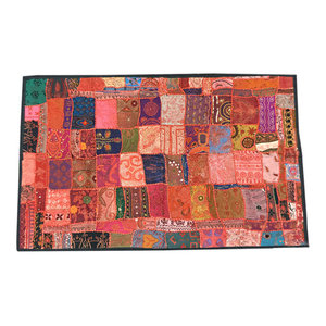 Mogulinterior - Indian Vintage Style Pink Indian Sari Tapestry Golden Sequin Sari Tapestry Wall - The Multi color, Decorative tapestry scintillate you visually and add a dramatic statement to your Wall decor.This beautiful and intricately embroidered tapestry in rich captivating colors and an assortment of beads and sequins is a intense piece or workmanship.Hand embroidered patches with floral, paisley and Indian motifs in a gorgeous array of design.