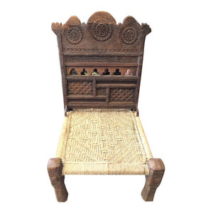 Mogul Interior - Consigned Rajasthani Chakra Tribal Rope Chair - Indian home Furniture Beautiful chakra carving wooden chairs,living room chair,solid wood dining chairs a cozy piece of outdoor furniture, a comfortable rest upon for enjoying your outdoor spaces.