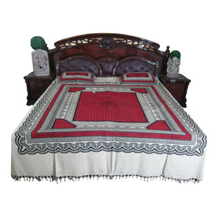Mogul Interior - Indie Tapestry Cotton Handloom Bed Covers Pillowcases Queen size - Authentic hand block printed, hand loomed cotton bedspreads.Variation and color runs are an inherent part of the hand crafting process.