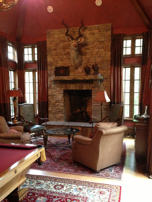 Rustic Living Room Design Ideas, Renovations & Photos with Red Walls