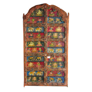 Mogul Interior - Consigned Architecturals Colorful Painted Elephant Doors Antique Mughal Inspired - Your Home Decor Idea....Vastu Veda Decor......Vintage Retro Furniture.......Art & Crafted Vintage Door.......Rare antique carved Door ........Rich with history and detail these set of doors will accent beautifully any room.