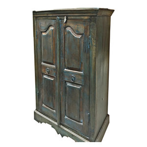 Mogul Interior - Consigned Armoire Storage Teak Wood Britsh Colonial Cabinet - A true Armoire from a village just outside of Rajasthan, India.
