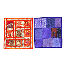 Mogul Interior - 2 Indian Decorative Cushion Cover Vintage Patchwork Pillow Case Tapestry Throw - The ethnic combination of gujrati embroidery and stunning vibrant colors, sari tapestry patchwork and sequin embroidered that shows India's rich cultural heritage.