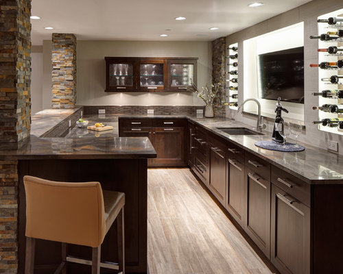 Transitional U-shaped Home Bar Design Ideas, Renovations & Photos
