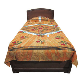 Mogul Interior - Indi Hippie Indian Bedspreads Bed Cover Handloom 100% Cotton "Paradise" - Authentic hand block printed, hand loomed cotton bedspreads.Variation and color runs are an inherent part of the hand crafting process.