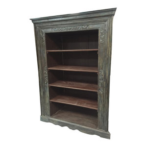 Mogul Interior - Consigned Reclaimed Indian Hand-Carved Antique Book Shelf - Bookcases