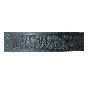 Mogul interior - Consigned Indian Hand Carved Dark Wood Wall Sculpture Sitting Ganesha Headboard - This wooden Headboard is an antique piece of art for any wall decor and suitable for contemporary or traditional interiors.