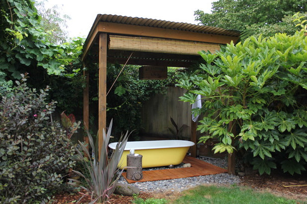Eclectic Patio Backyard Bath House