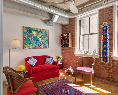 Eclectic Living Dunedin Mid-sized eclectic formal loft-style living room photo in Dc Metro with white