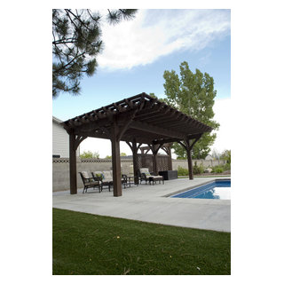 Timber Frame Poolside Pergola With Privacy Lattices Arbor Moderno