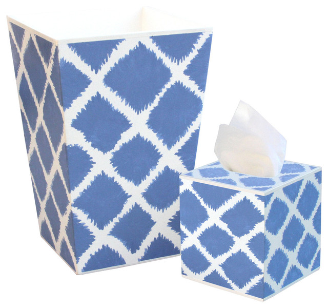 Allen G. Designs Lovely Blue and White Wastebasket and Tissue Box Set