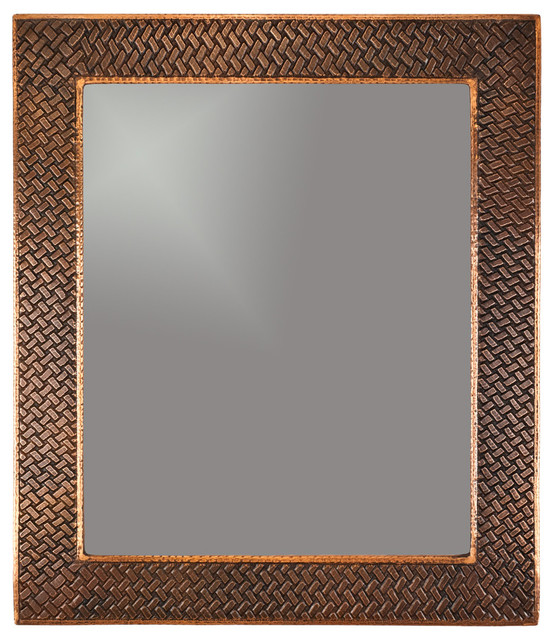 HandHammered Rectangle Copper Mirror With Decorative Braid Design, 36