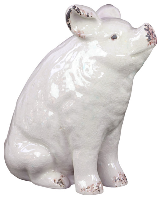 Ceramic Sitting Pig Figurine, White Contemporary Decorative Objects