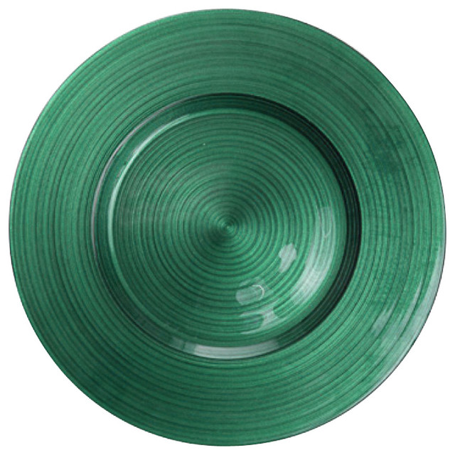 S/4 Ripple Charger Plates, Emerald Green Contemporary Charger