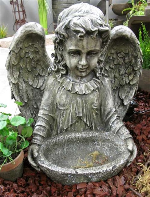 17" Garden Angel Bird Bath - Traditional - Garden Statues And Yard Art