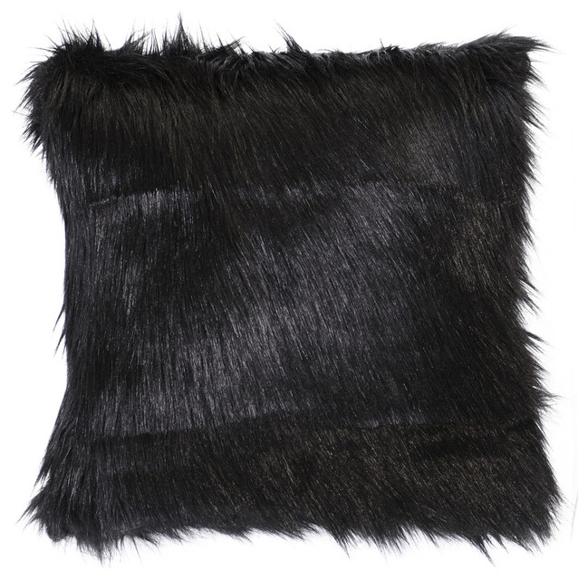Black Fox Faux Fur, Euro - Rustic - Decorative Pillows - by Wooded River Inc