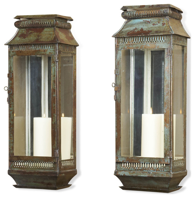 Modena Tall Moroccan Rustic Set of 2 Wall Sconce Lanterns