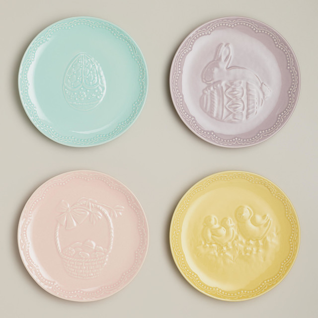 Pastel Easter Plates, Set of 4 Contemporary Salad And Dessert