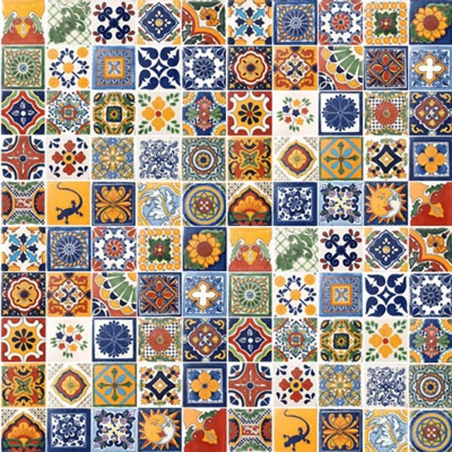HandPainted Talavera Mexican Tiles, Set of 100 Mediterranean Tile