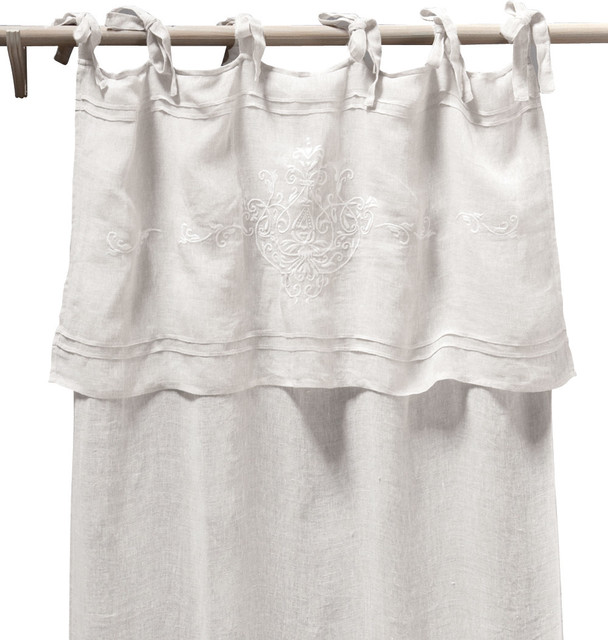 Pom Pom Curtain Panel Classica Tie Top Linen Voile White Farmhouse
