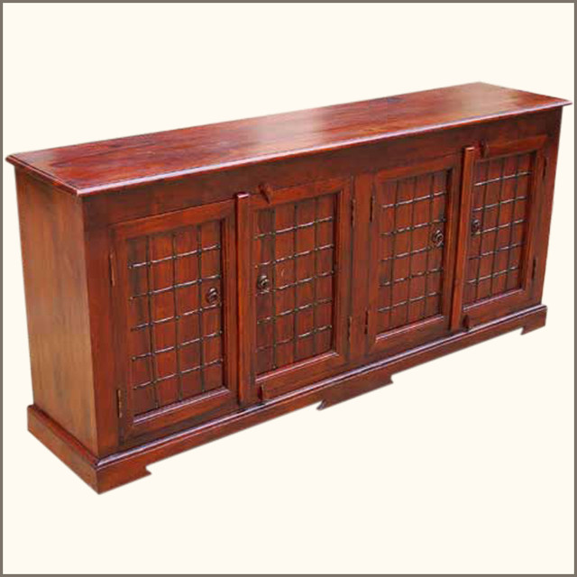 Sierra 4 Door Sideboard Server Wood Buffet w Wrought Iron