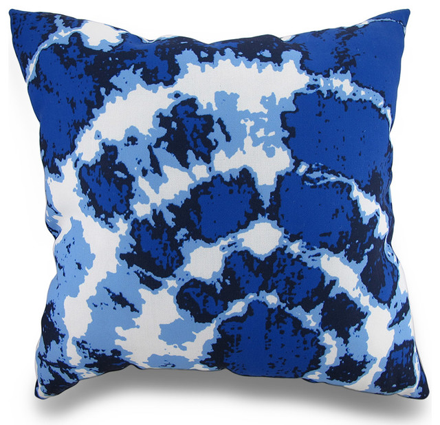 Indoor/Outdoor Blue and White TieDye Print Decorative Throw Pillow 18in. Contemporary