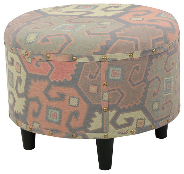 Hedley Contemporary Round Printed Fabric Ottoman Contemporary