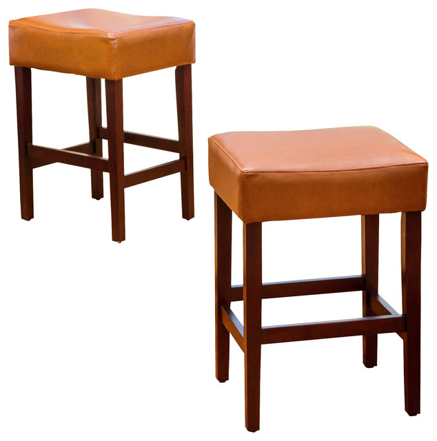 Malachi Leather Backless Counter Stools (Set of 2), Hazelnut contemporarybarstoolsandcounter