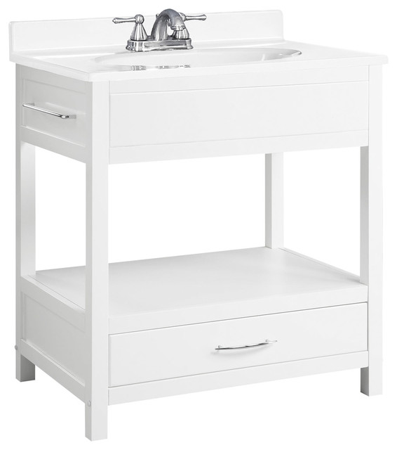 Concord Console Vanity, White Gloss Finish, 30"x21" Transitional