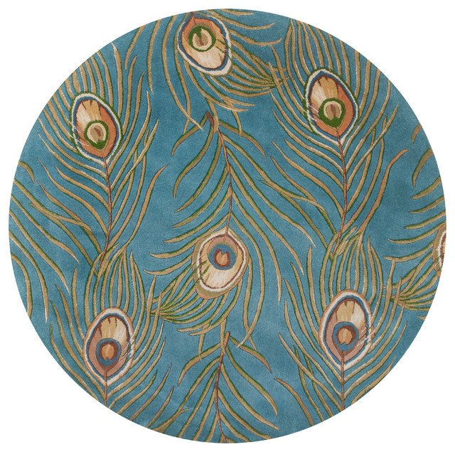 Catalina 0739 Blue Peacock Feathers Rug, 5'6" Round Area Rugs by
