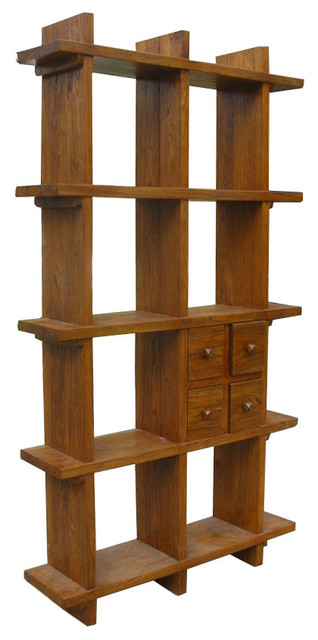  Thick Elm Wood Multiple Shelves Display Cabinet contemporary-bookcases
