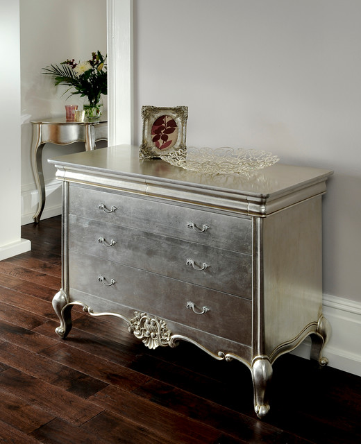 Cristal Silver Leaf French 3 Drawer Chest Eclectic Dressers london by Crown French Furniture