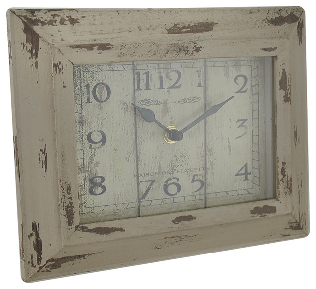 Vintage Finish Rectangular Wood Decorative Desk Clock Farmhouse
