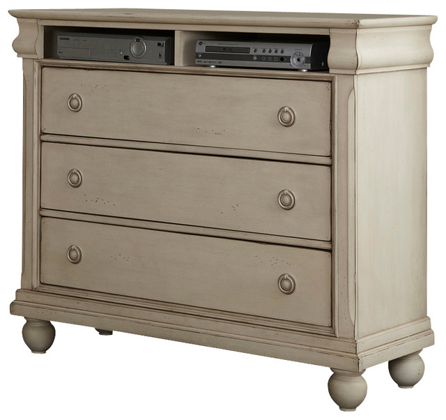 Media Chest with Poplar Solids & Birch Veneers wood and Rustic White