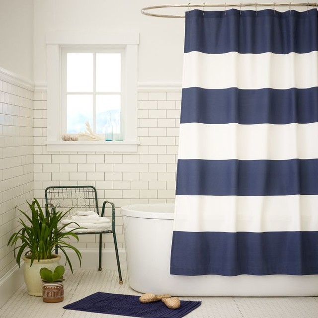 Stripe Shower Curtain, Dusty Navy Contemporary Shower Curtains by