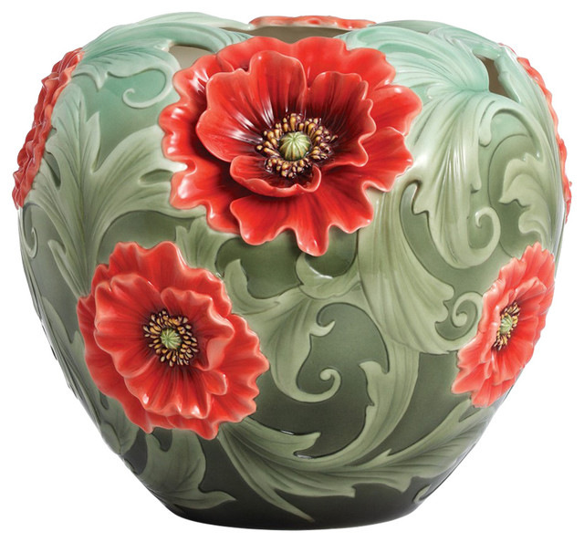 FRANZ PORCELAIN COLLECTION Poppy Flower Mid Vase FZ02358 Transitional