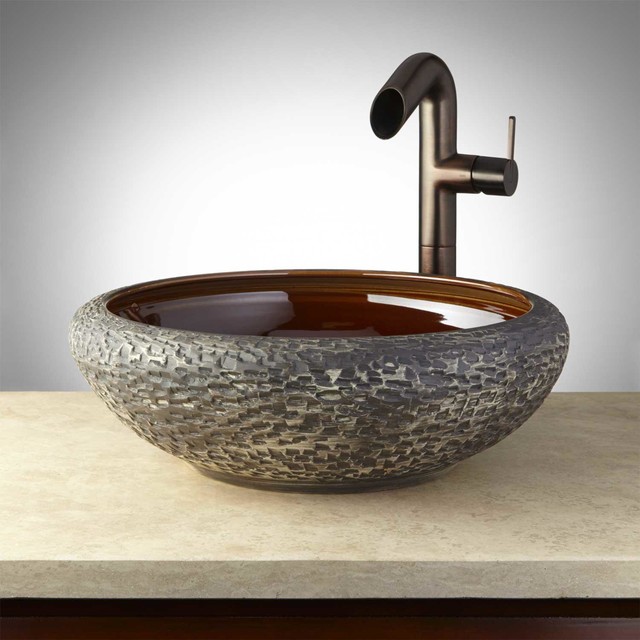 Olean HandGlazed Pottery Vessel Sink Charcoal Gray Traditional