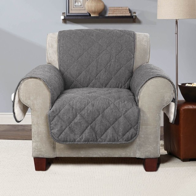 Sure Fit Reversible Flannel and Sherpa Chair Cover with Side Pockets