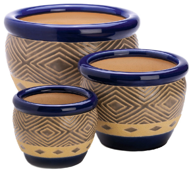 Cobalt Planter Trio Southwestern Outdoor Pots And Planters by