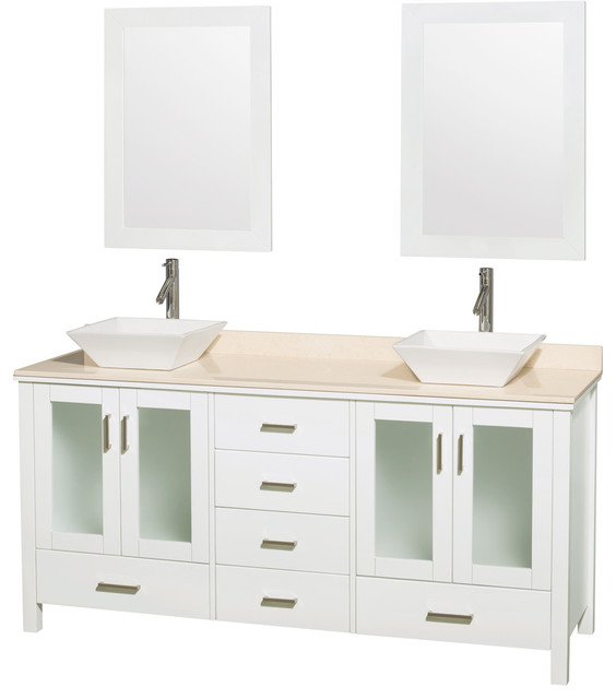 Lucy 72\u0026quot; White DBL Vanity, Ivory Marble Top, White 