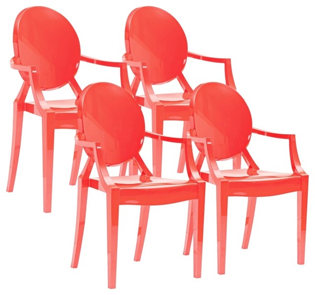 Set of 4 Zuo Anime Red Dining Chairs Contemporary Dining Chairs