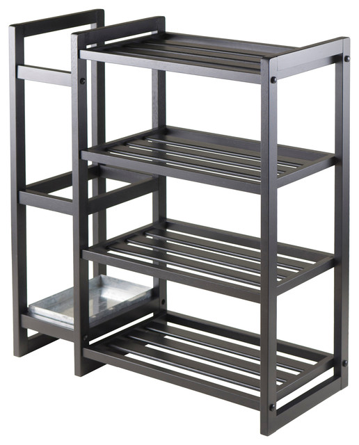 Isabel Shoe Rack With Umbrella Stand and Tray, Black Transitional