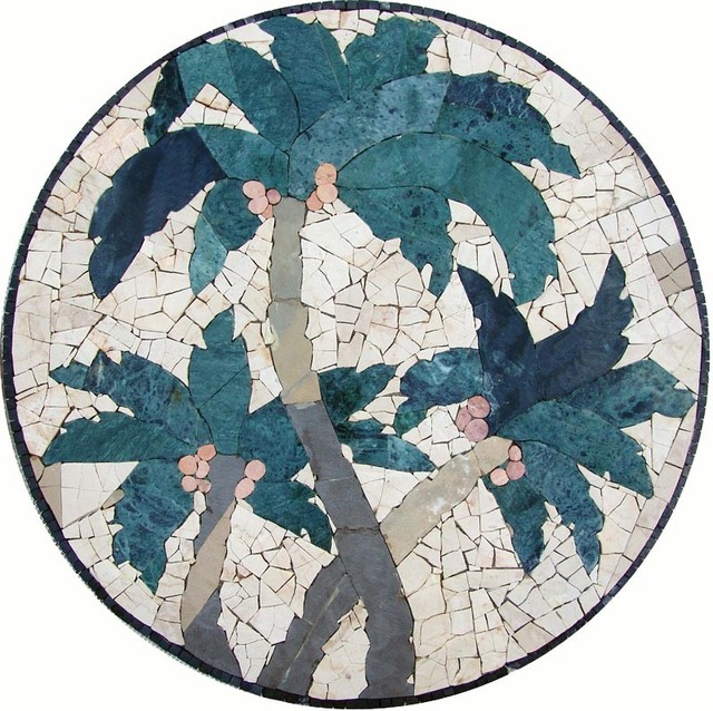 Palm Trees Stone Mosaic Medallion Tropical Mosaic Tile by MozaicoArt