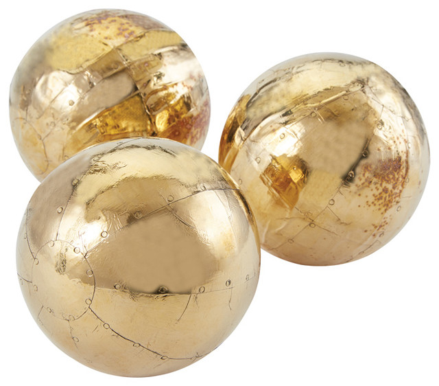 Pale Gold Metallic Orbs Set of 3 Contemporary Decorative Objects 