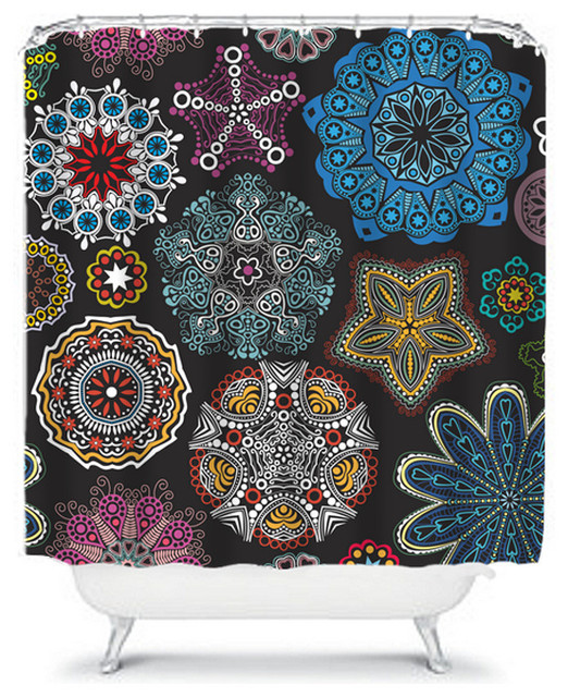 Shower Curtain Flower Teal Gold 71x74 Bathroom Decor Made in the USA