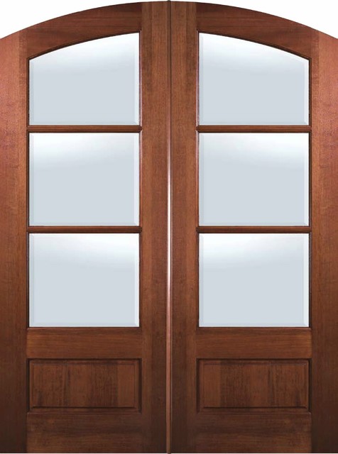 Slab French Double Door 96 Mahogany Arch Top 34 Lite 3 Lite Traditional Patio Doors Tampa