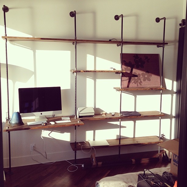 Custom Pipe Shelving with desk