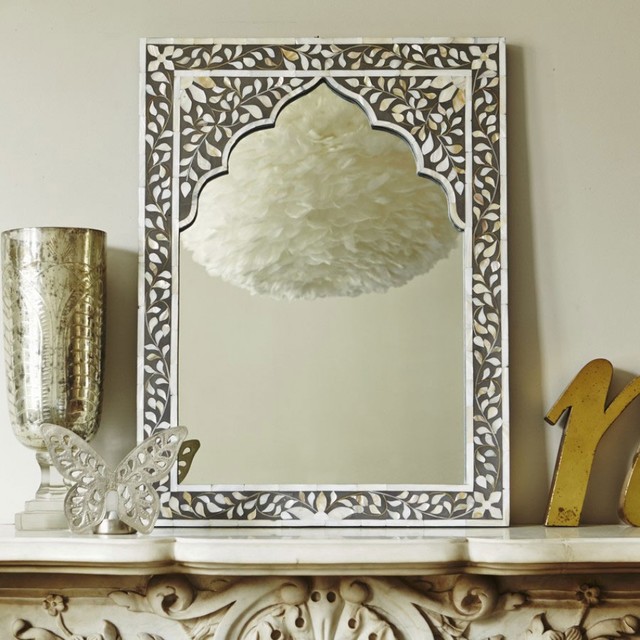 Grey Mother of Pearl Inlay Mirror Mediterranean Wall Mirrors by